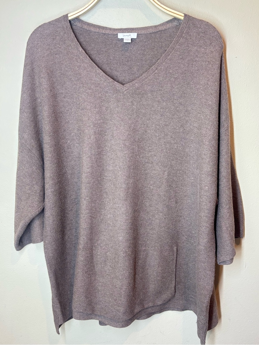J Jill Pure Jill V-Neck Oversized Knit Sweater, large, taupe, cotton wool blend